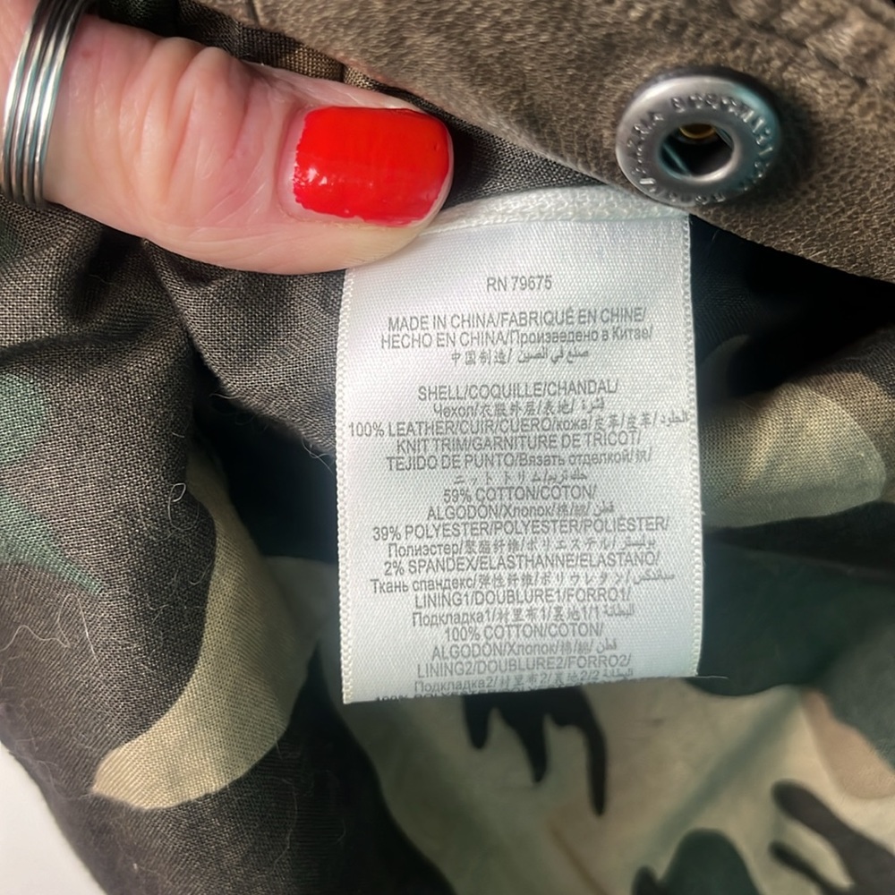 BCBG Max AZRIA army brown leather like new jacket fitted amazing details Sm - Picture 7 of 9